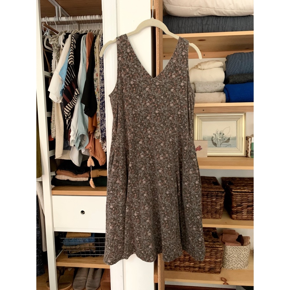 Pact Green Floral V Neck Dress Size L Sleeveless Bra Top Organic Cotton Blend